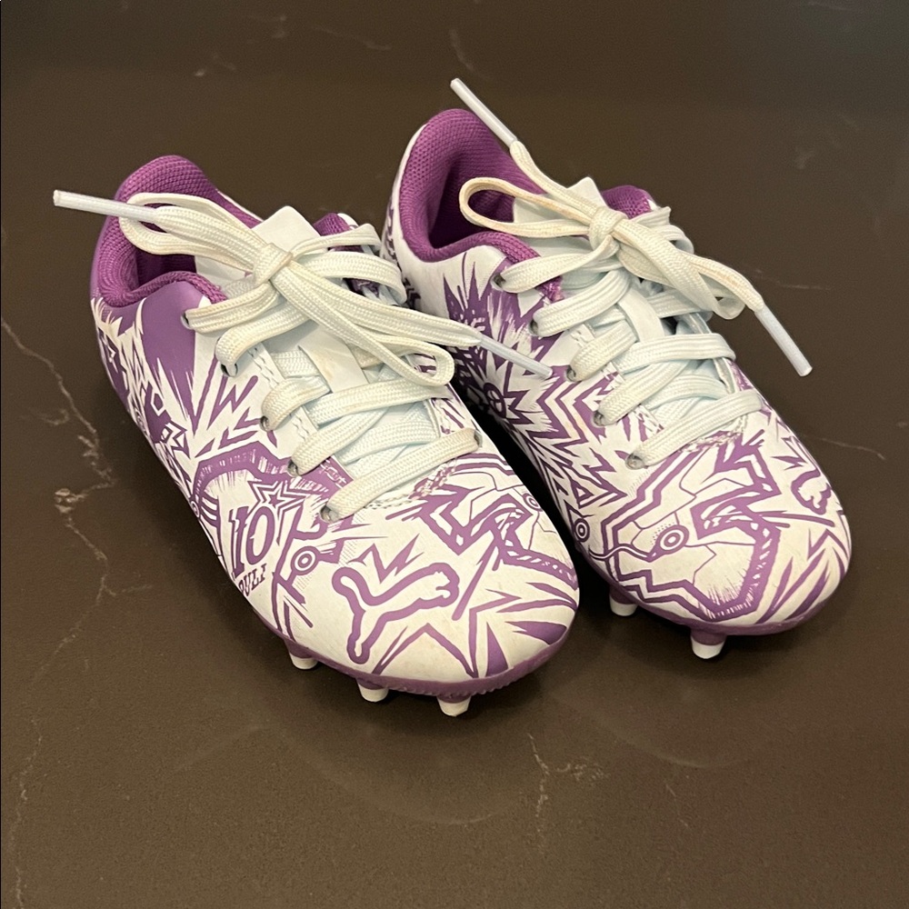 Puma Kids Purple and White Graphic Soccer Cleats